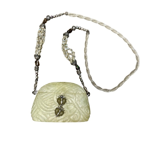 Maya Carved Resin Sculptural Crossbody Purse with Beaded Strap - Picture 1 of 10